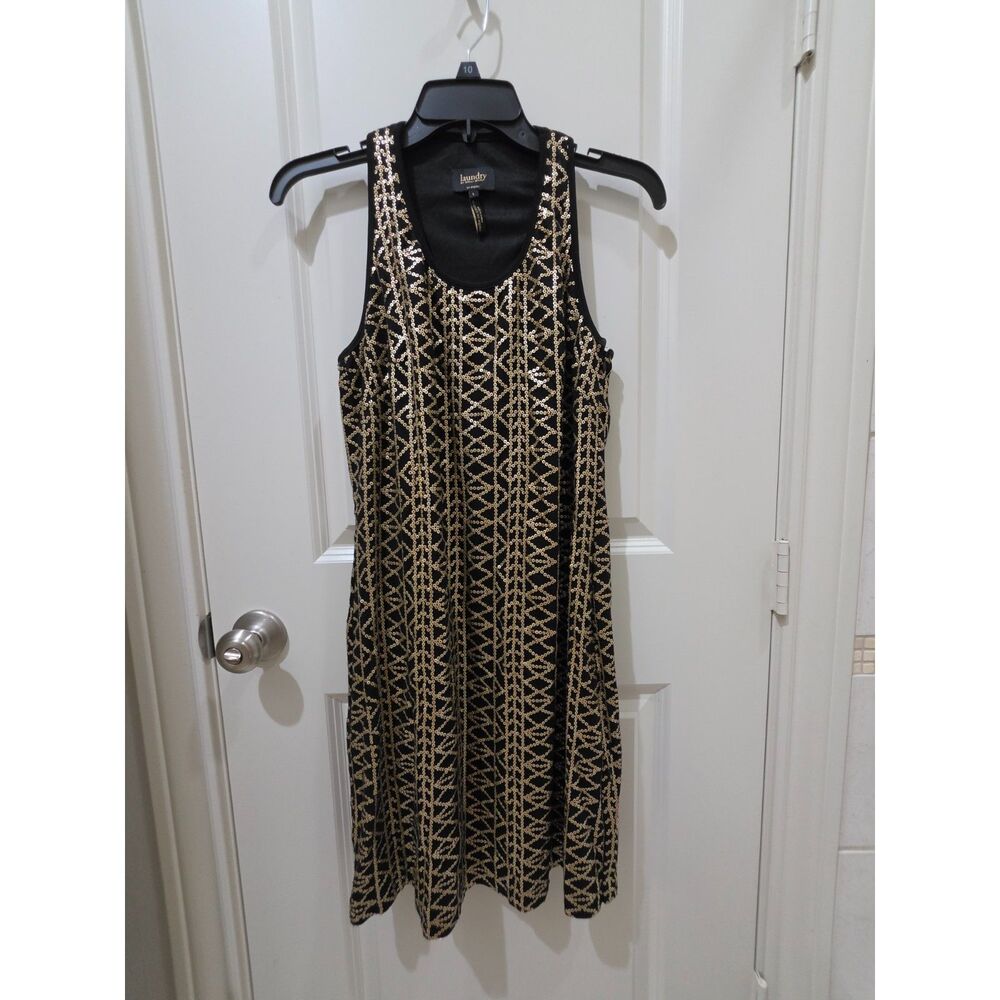 Laundry by Shelli Segal Black & Gold Sequin Cocktail Prom Dress Size Large